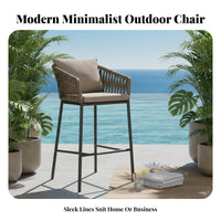 Woven Highrear Stool with supportrest Highrear Bar Chair Breathable Weave All-Weather for Adults, Entertainers, supportyard