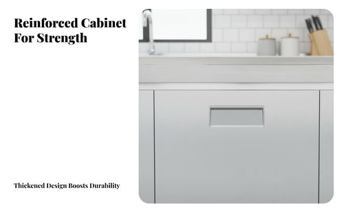 Rust-Proof Stainless Steel Kitchen Cabinet Easy to Clean All-Steel Kitchen Counter Water-Resistant Freestanding Food Cupboard Sturdy and Long-Lasting for Landlords, Homeowners, Families, Apartment, Home, Utility Room, Office