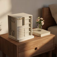 Rotating Jewelry Box Multiple-Drawer Jewelry Storage Box with Hooks Space-Saving Organizer for Girls, Bedroom