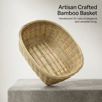 Handwoven Bamboo Storage Basket, Oval Organizer Basket, Pastoral Woven Basket, Laundry Basket, Home Organization Basket, 25cm Long
