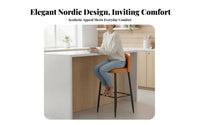 Upholstered Bar Stool with Backrest Nordic design Counter Chair Modern Minimalist Design Integrated Footrest for Kitchen Island