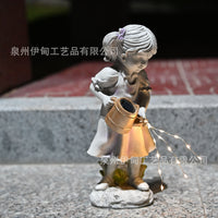 跨境太阳能灯户外天使摆件树脂工艺品花园庭院装饰小女孩水壶摆件