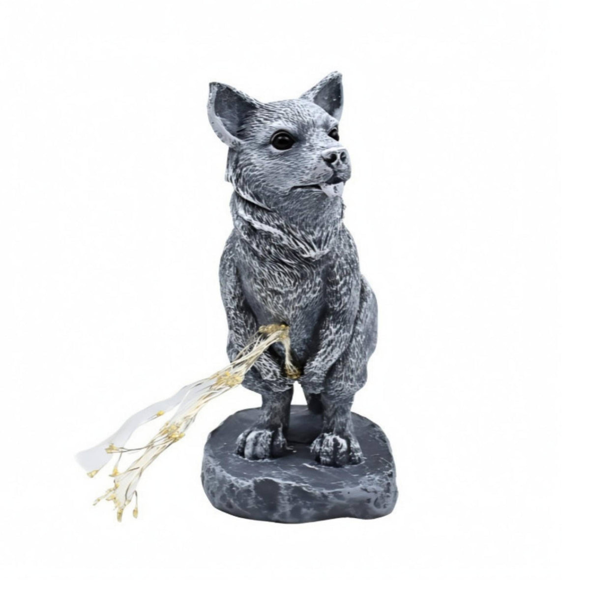 Lighted Dog Statue Gray Finish Yard Ornament LED Lights Garden Decor for Patio