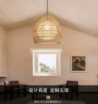 创意手工东南亚藤编吊灯乡村田园民宿客房餐厅阳台工程样板房灯具 小号藤原色【直径35X35】