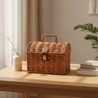 woven Basket with Lid and Handle Rattan picnic Basket with Handle Lidded for Picnics, Gift Packaging