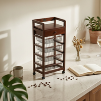 Mobile Wooden Storage Rack Floor-Standing Six-Tier Storage Rack Compact
