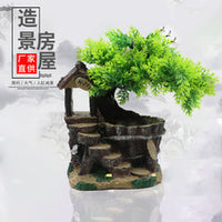 鱼缸假山水族箱造景装饰品仿真石头树脂假山带风车水车轮气动摆件