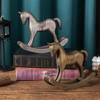 Wooden Rocking Horse Figurine, Vintage European Style, Distressed Finish, Home Decor
