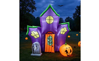 Indoor Outdoor Inflatable House with LED Lights Lighted Haunted House Inflatable Pre-Lit Halloween Decoration Light-up for Families, Yard, Lawn