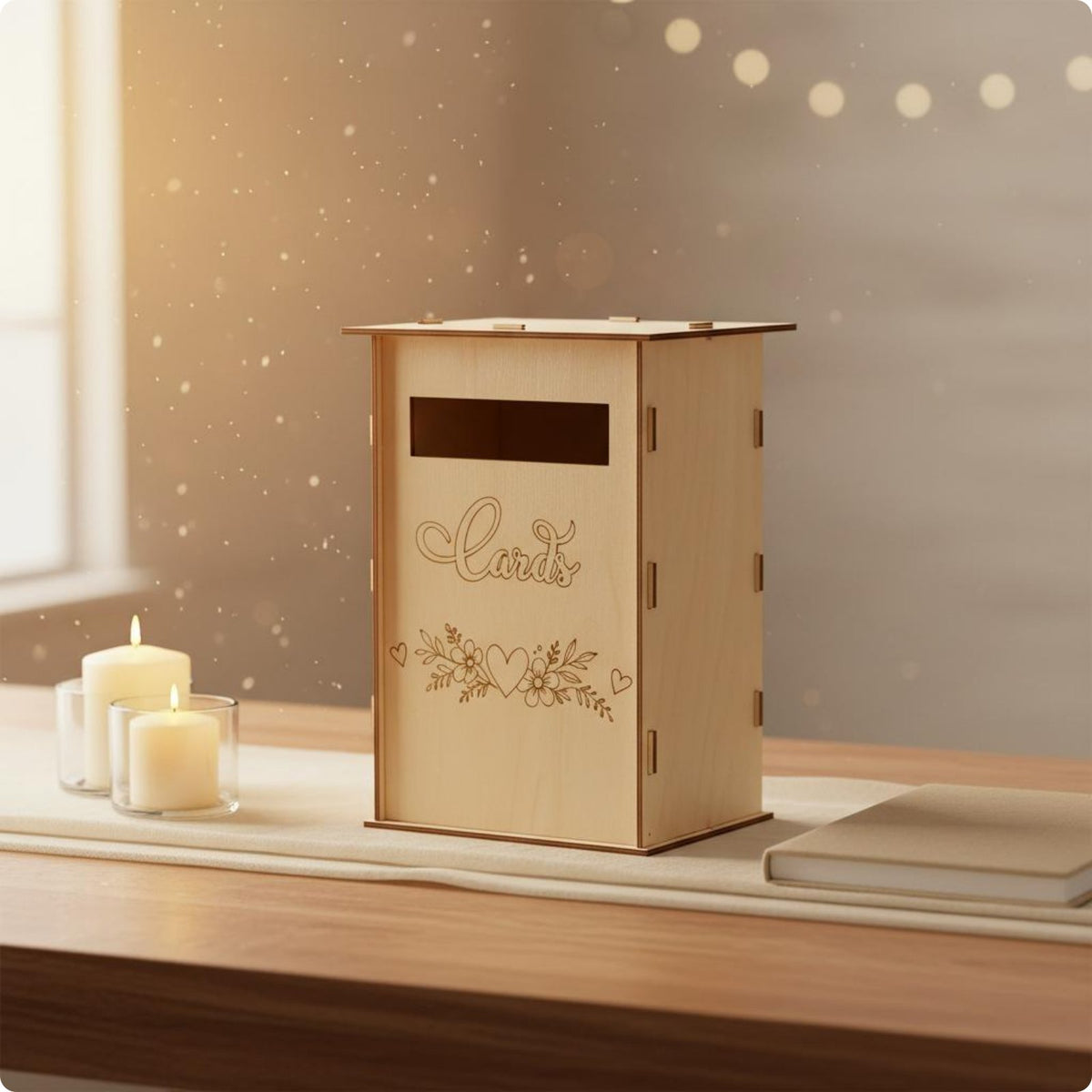 Wooden Wedding Card Box Easy Assembly Envelope Holder Vintage Design for Couples