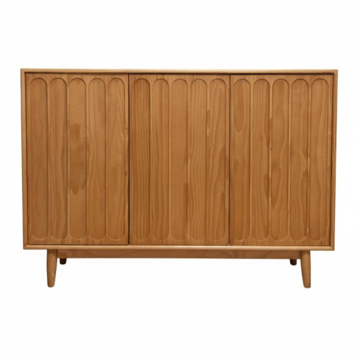Fluted Door Cupboard Nordic design Sideboard Walnut Color Finish Multi-Functional for Apartment Dwellers, Adults, Kitchen