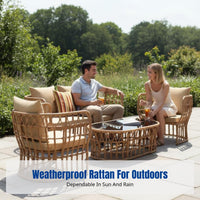 Outdoor Rattan Sofa, Garden Patio Furniture, Waterproof & Sun-Resistant, Modern Wicker Couch, Aluminum Frame