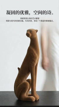 Creative Luxury Flocked Leopard Figurine for Desk, Entryway, TV Cabinet