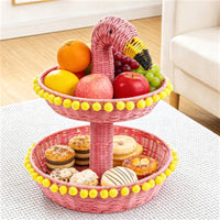 Two-Tier Fruit Basket Double Layer Flamingo Snack Stand Woven Household Storage for Dining Table