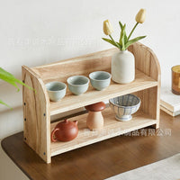 Wooden Tea Set Storage Rack, Multi-layer Display Shelf for Teacups and Teapots
