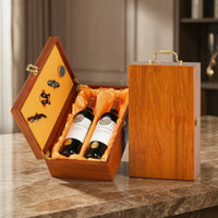 Wooden Wine Gift Box Double-Bottle Wine Box with Handle Elegant Portable for Gifting, Weddings, Anniversaries