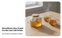 Heat Resistant Teapot with Bamboo Lid Nordic Design Glass Teapot Safe for Families, Home Entertainers, Office, Living Room, Dining Table