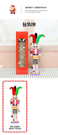 38cm Colorful Clown Nutcracker Wooden Decorative Figurine Christmas Ornament