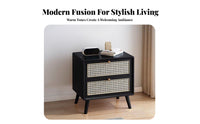 Bedside Cabinet with Rattan Drawer Japanese design End Table Woven Front