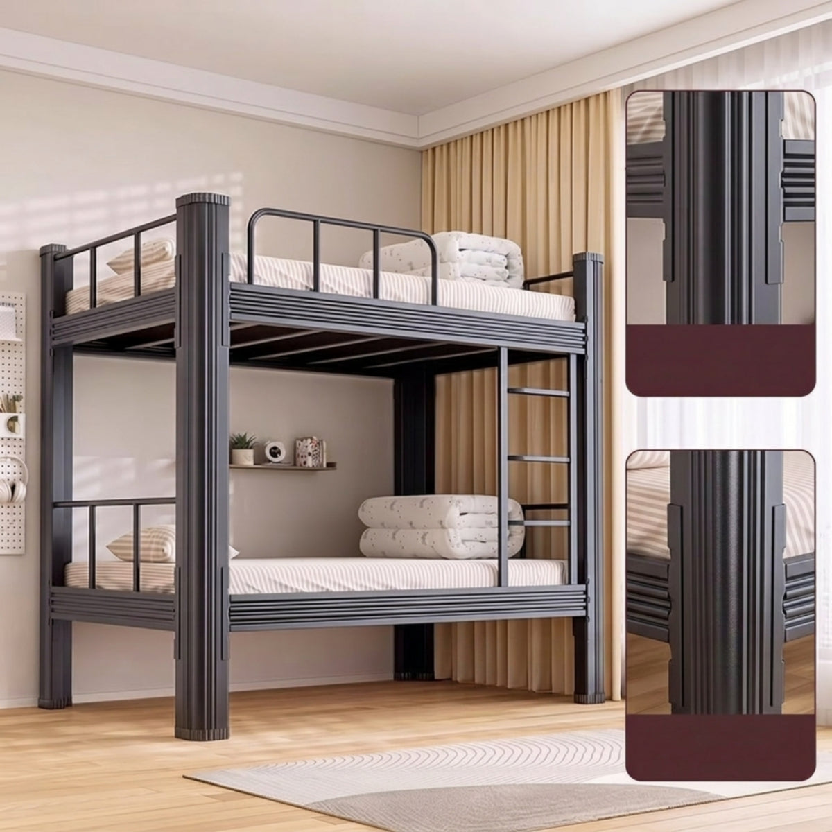 Bunk Bed Frame with Ladder Heavy Duty Metal Bunk Bed Sturdy Furniture for Kids, Students, Bedroom, Dorm Room, Apartment