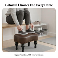 Upholstered Footstool with Wooden Legs Firm Foam Cushion Leather Shoe Changing Bench Easy to Clean Upholstered Footrest for Entryway, Bedroom
