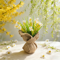 Artificial Begonia Potted Plant with Burlap Wrap