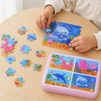 Wooden Puzzle Set for Adults, 4-in-1 Educational Puzzles, Cognitive Skill & Problem Solving, 9/12/15/20 Piece puzzle with Storage Tin