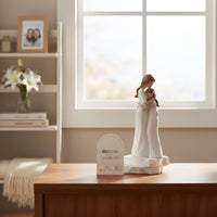 Heartfelt Gift Mother Daughter Statue Symbol of Love Resin Family Sculpture Hand-Carved Design Resin Family Figurine Wood-Look Texture for Mothers, Daughters