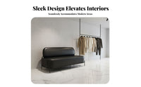 Wear-Resistant Upholstery Black Minimalist Couch Easy to Clean 2-Seater Settee High-Density Foam Cushion Commercial Furniture Mid-Century-Century Modern Aesthetic for Interior Designers, Apartment Dwellers, Clothing Boutique Retail Space, Beauty Salon
