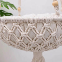 Cat Hammock Hanging Cat Chair with Cushion, Handmade Woven Macrame Basket Pet Cat Bed, Indoor Decor Fringe Suitable for Birman Cats