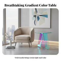 Iridescent Circular Table Rainbow Effect Circular Iridescent Stand Light Luxury Design Space-Saving Size for Homeowners, Balcony