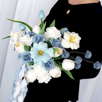 Vintage Gray-Blue Rose and Tulip Wedding Bouquet for Bride Photo Shoot