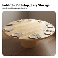 Large Round Dining Table with Built-in Rotating Turntable Wooden Top Foldable Design Portable Round Event Table Durable Fir Wood Construction Suitable for Family Gatherings Restaurants Banquets Conferences Home Decoration