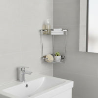 Corner Washroom Rack Double-Layer Washroom Storage Rack Stainless Steel Triangular Wire Basket for Small Apartments, Dorm Rooms