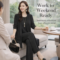 Women's Trouser Suits Three Piece Set with Jacket Vest and Pants for Office Wear, Ladies Casual in Solid Color, Polyester Blend Material