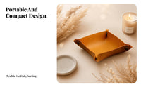 Shallow Dish Foldable Leather Tray PU Leather Tray Raised Sides for Desktop