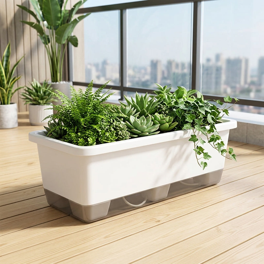Self Watering Planter Box for Vegetables, Wicking Bed Planter Box Outdoor, Rectangular Self Watering Pot for Herbs