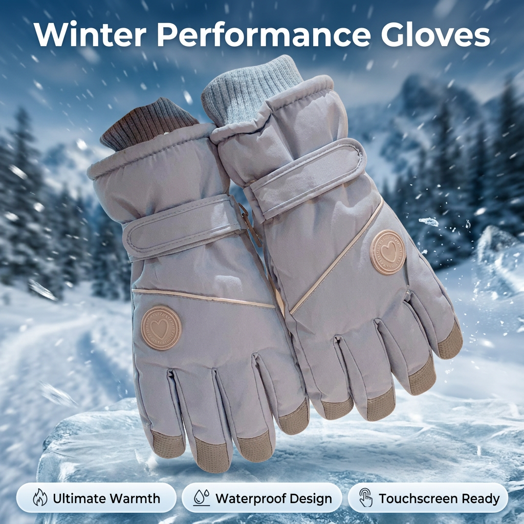 Waterproof Cycling Gloves for Men Women, Winter Thermal Touchscreen Windproof Ski Heart Pattern Blue One Size Fits All