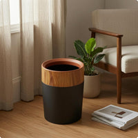 Cylindrical Trash Bin Decorative Wood-Grain Trash Bin Lightweight