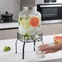Large Capacity Beverage Dispenser with Hammered Texture, Glass Drink Dispenser and Water Dispenser with Metal Stand