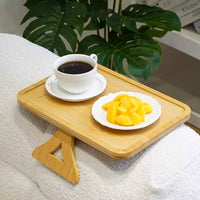 Bamboo Couch Armrest Tray Easy to Move Attach-on Sofa Side Table Multi-Purpose