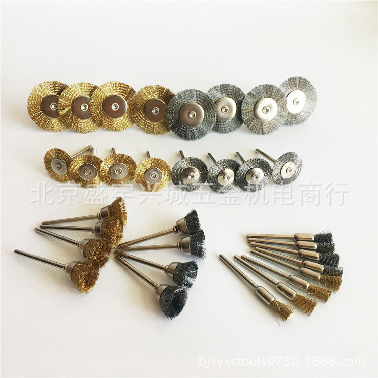 32-Piece Copper and Steel Wire Brush Set for Rotary Tools, 3.0mm Shank, Rust Removal and Dust Cleaning Mini Brushes