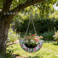 跨境新品铁艺彩绘轮胎悬挂花盆 阳台户外庭院花园悬挂花盆装饰