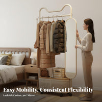 Rolling Coat Rack with Mirror comprehensive Design for Bedroom, Entryway, Adults