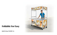 Foldable Food Caster Wheels with Brakes Night Market Snack Stand 360-Degree Rotating Casters Foldable Vending Trolley for Entrepreneurs