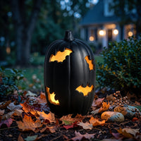 Pumpkin with Flying Mammal Shape Cutout Hollowed-out Halloween Pumpkin Carved Jack-Pumpkin Lantern Cutouts for Porch, Mantel, Entryway