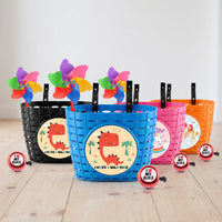 Kids' Bicycle Basket with Pinwheel and Bell for Balance Bikes & Mountain Bikes