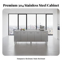 Minimalist Design Kitchen Cabinet with Integrated Countertop Easy to Clean Stainless Steel Kitchen Cabinet Waterproof Cupboard Scratch Resistant for Landlords, Homeowners, Rental Property, Apartment, Dining Room, Garage