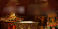 Copper Oil Lamp Base with Eight Auspicious Symbols for Buddhist Altar
