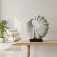 Shell Sculpture Distressed Sculpture with Base Textured Shell Decor for Decorators, Homeowners, Console Table, Living Room, Bookshelf